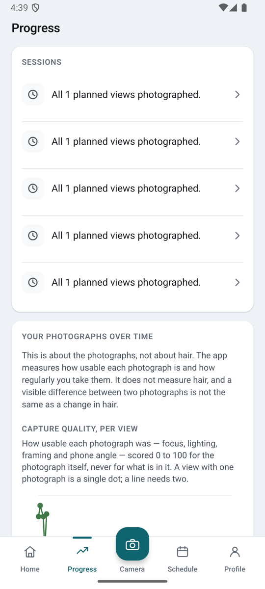 The history screen of the GraftView app: capture sessions listed by view, with the sessions that can be compared marked.